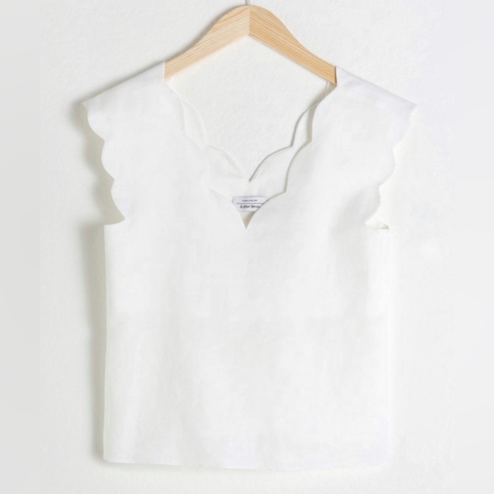 NWT Other Stories White Linen Blend Scalloped Tank Top, 4